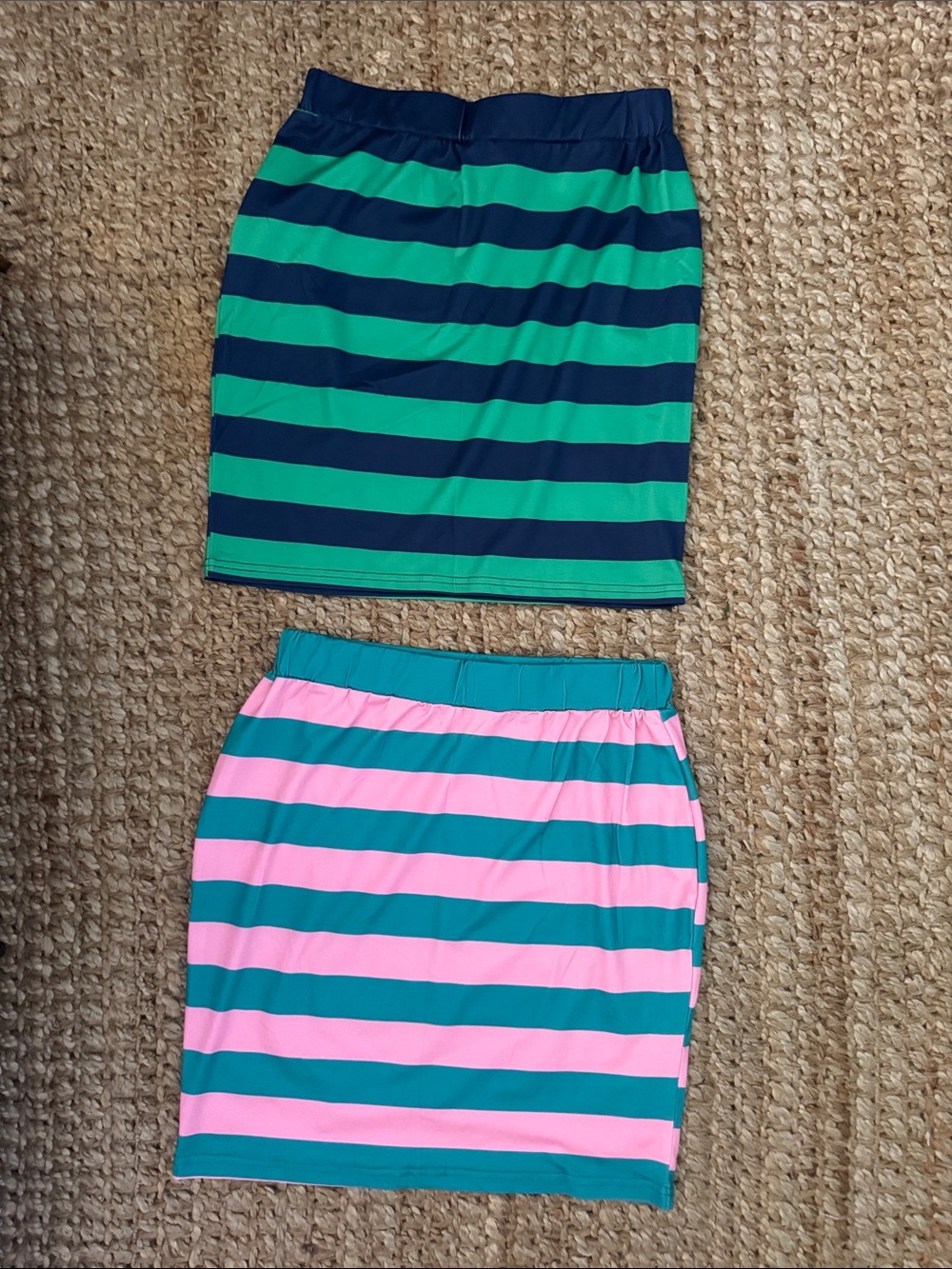 Striped Cotton Blend high waist Mini Skirt - Green Pink Turquoise Blue Bundle